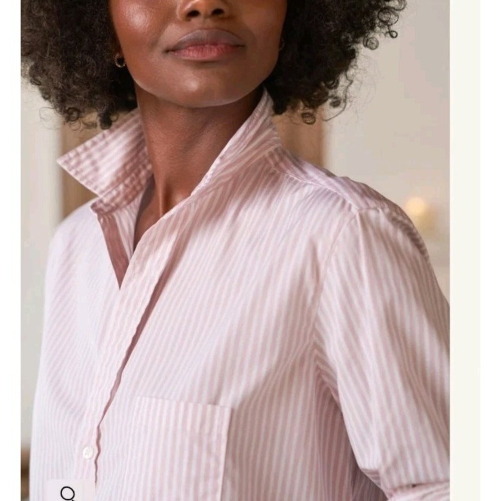 Frank & Eileen Shirley Shirt sz M Pink White Striped Button Down Italian Cotton